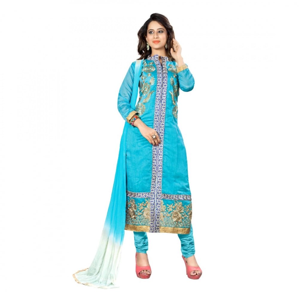 Chanderi Fabric Sky Blue Color Unstitched Salwar - Suit Material With Dupatta - ElegantAlpha