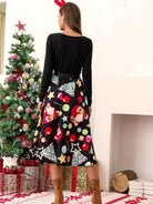 Christmas Print Panel Belt Swing Dress - ElegantAlpha®