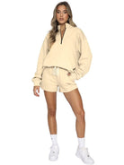 Collar Zipper Pullover Long Sleeve Sweatshirt Shorts Set - ElegantAlpha®