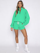 Collar Zipper Pullover Long Sleeve Sweatshirt Shorts Set - ElegantAlpha®