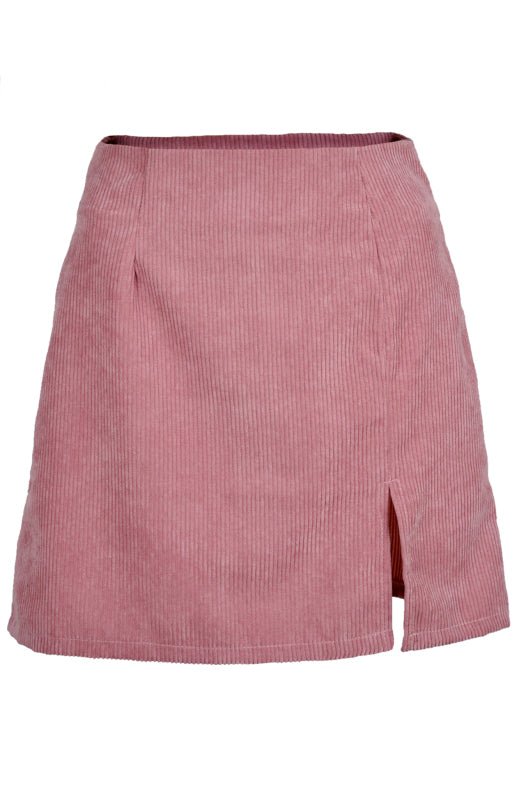 Corduroy high waist Solid Split A - Line Skirt - ElegantAlpha®