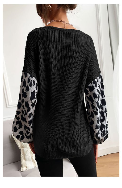 Crew Neck Leopard Print Pullover Sweater - ElegantAlpha®