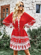 Crew Neck long sleeve Boho Print Dress - ElegantAlpha®