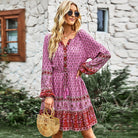 Crew Neck long sleeve Boho Print Dress - ElegantAlpha®