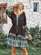 Crew Neck long sleeve Boho Print Dress - ElegantAlpha®