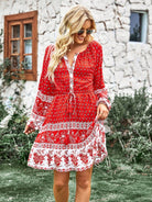 Crew Neck long sleeve Boho Print Dress - ElegantAlpha®