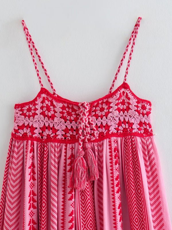 Crochet patchwork knitted ethnic style slip dress - ElegantAlpha®