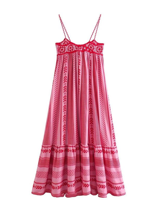 Crochet patchwork knitted ethnic style slip dress - ElegantAlpha®