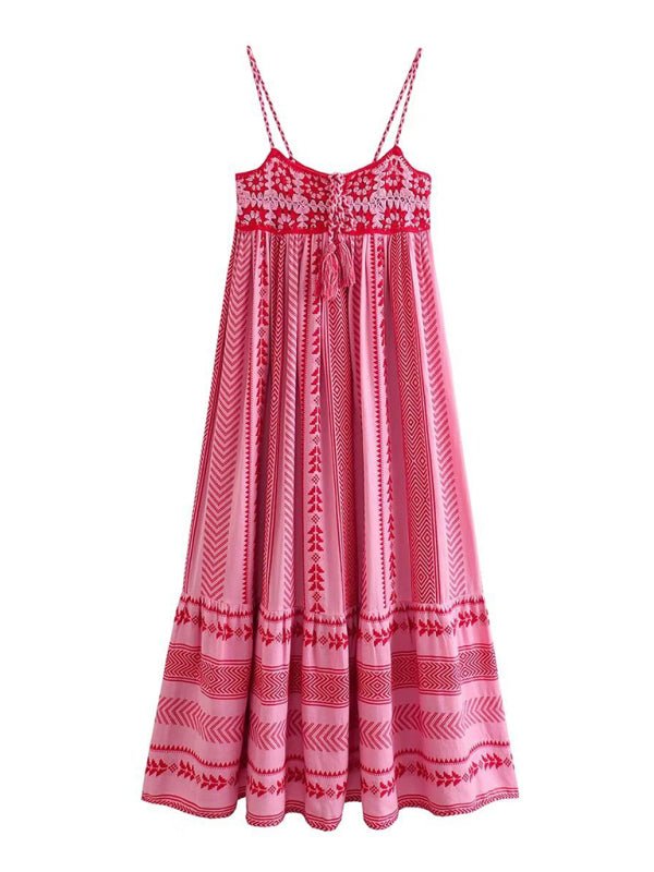 Crochet patchwork knitted ethnic style slip dress - ElegantAlpha®