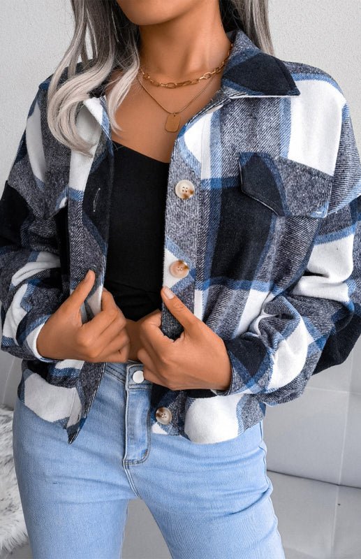 Cropped Plaid Shirt Jacket - ElegantAlpha®