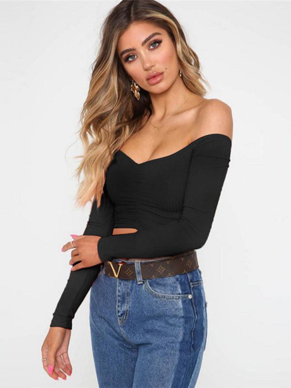 Cropped slim - fit off - shoulder long - sleeved top - ElegantAlpha®