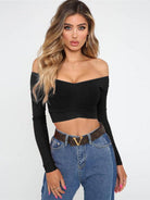 Cropped slim - fit off - shoulder long - sleeved top - ElegantAlpha®