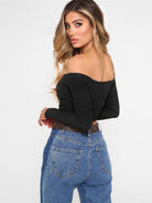 Cropped slim - fit off - shoulder long - sleeved top - ElegantAlpha®