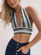 Deep V Open Back Strappy Top - ElegantAlpha