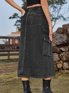 Elastic Waist Denim Cargo Midi Skirt - ElegantAlpha®