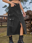 Elastic Waist Denim Cargo Midi Skirt - ElegantAlpha®