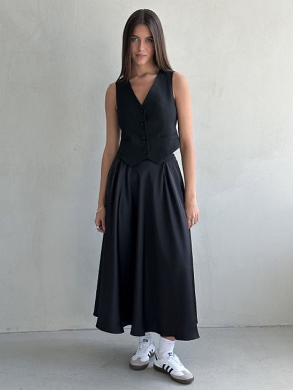 Elegant high - waisted satin long skirt - ElegantAlpha®