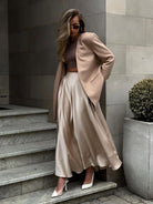 Elegant high - waisted satin long skirt - ElegantAlpha®