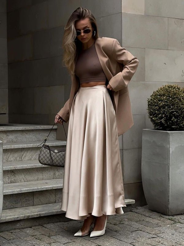 Elegant high - waisted satin long skirt - ElegantAlpha®