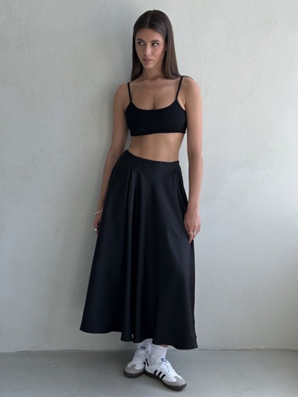 Elegant high - waisted satin long skirt - ElegantAlpha®