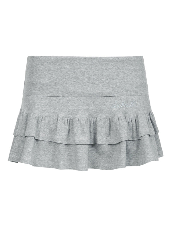 Embroidered ruffle low waist skirt - ElegantAlpha®