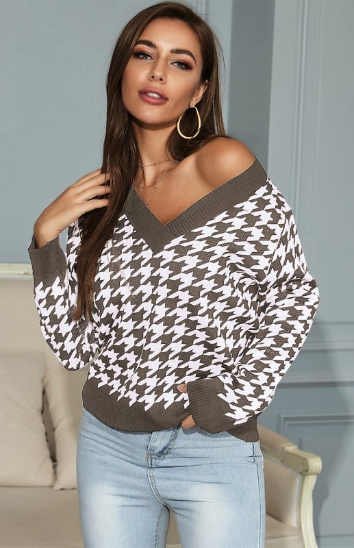 Fashion Trend Houndstooth Sweater - ElegantAlpha®