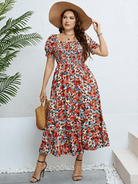 Floral one - shoulder waist slimming dress - ElegantAlpha