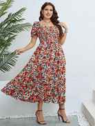 Floral one - shoulder waist slimming dress - ElegantAlpha