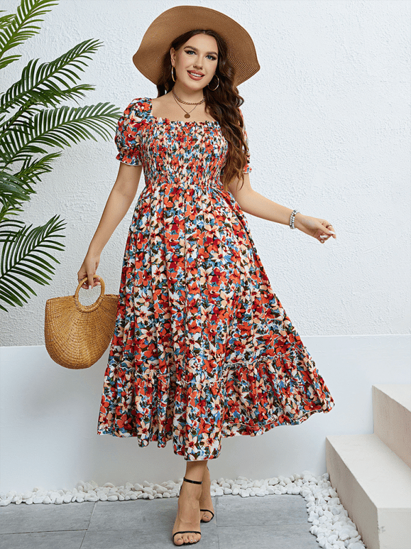 Floral one - shoulder waist slimming dress - ElegantAlpha