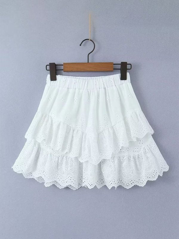 French lace embroidery elastic waist A - line skirt - ElegantAlpha®