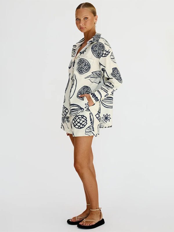 Fruit Print Shorts Cardigan Set - ElegantAlpha®