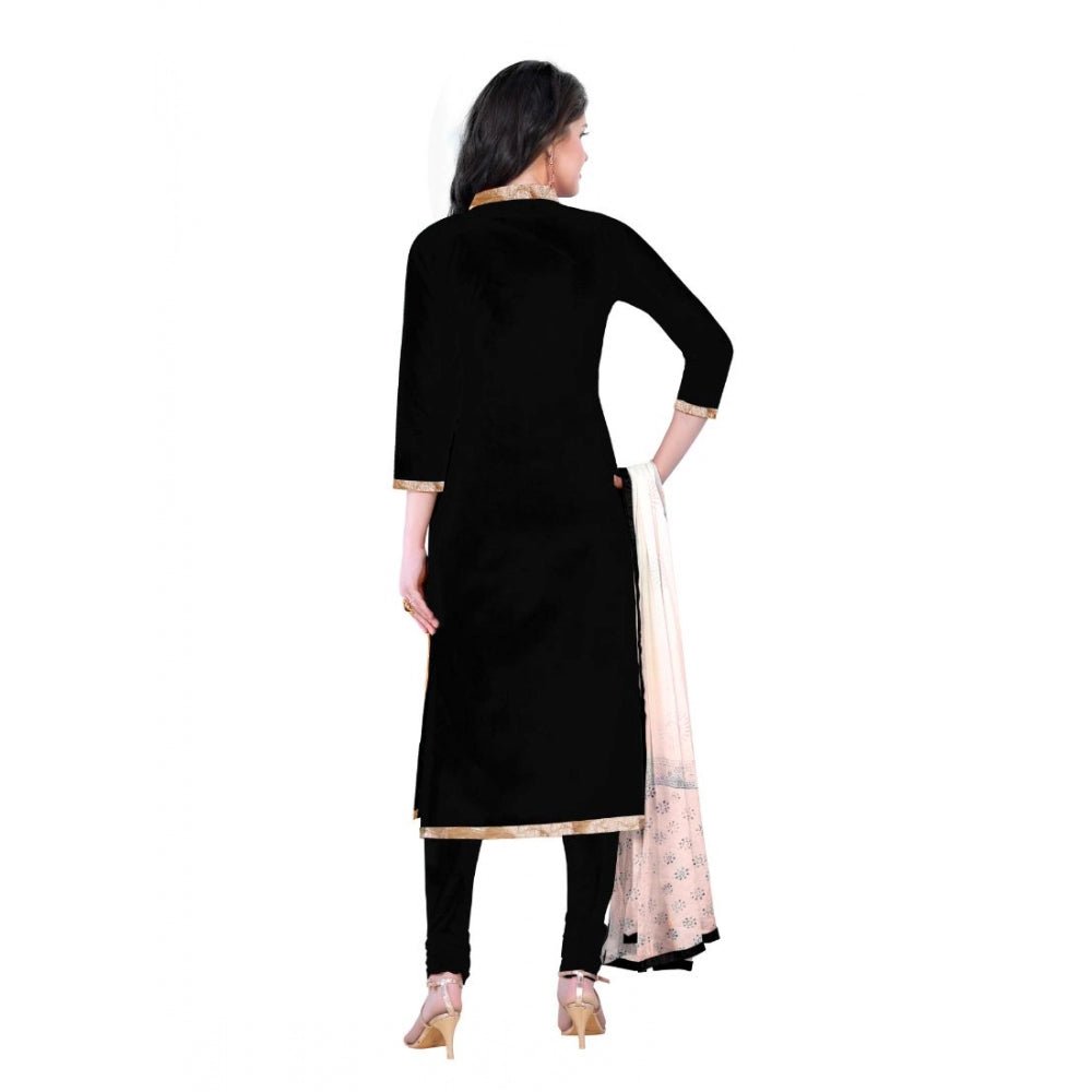 Generic Women's Cotton Unstitched Salwar - Suit Material With Dupatta (Black, 2 - 2.5mtrs) - ElegantAlpha