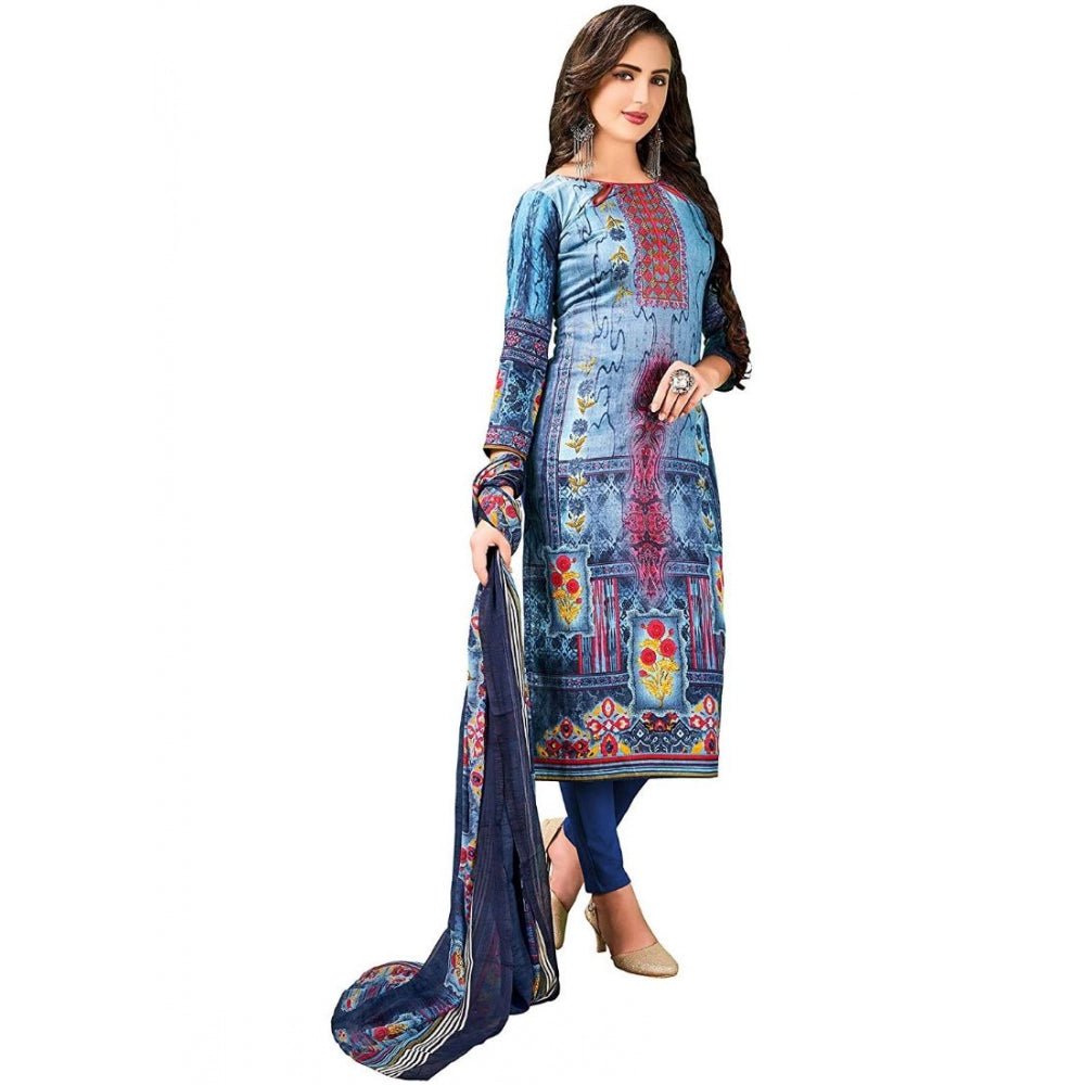 Generic Women's Cotton Unstitched Salwar - Suit Material With Dupatta (Blue, 2.5 Mtr) - ElegantAlpha