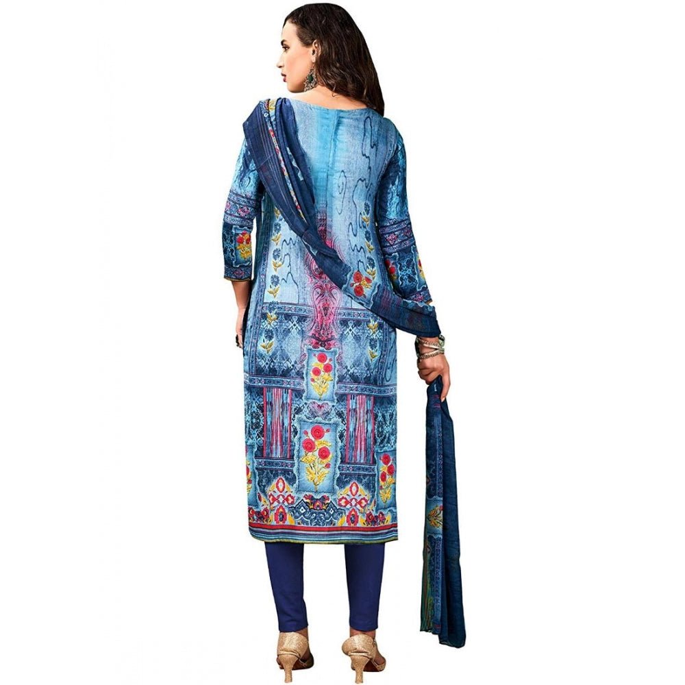 Generic Women's Cotton Unstitched Salwar - Suit Material With Dupatta (Blue, 2.5 Mtr) - ElegantAlpha