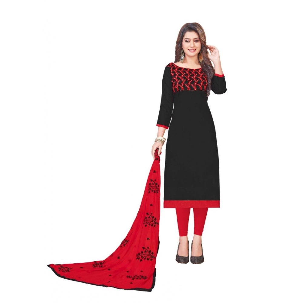 Generic Women's Glaze Cotton Unstitched Salwar - Suit Material With Dupatta (Black, 2 - 2.5mtrs) - ElegantAlpha