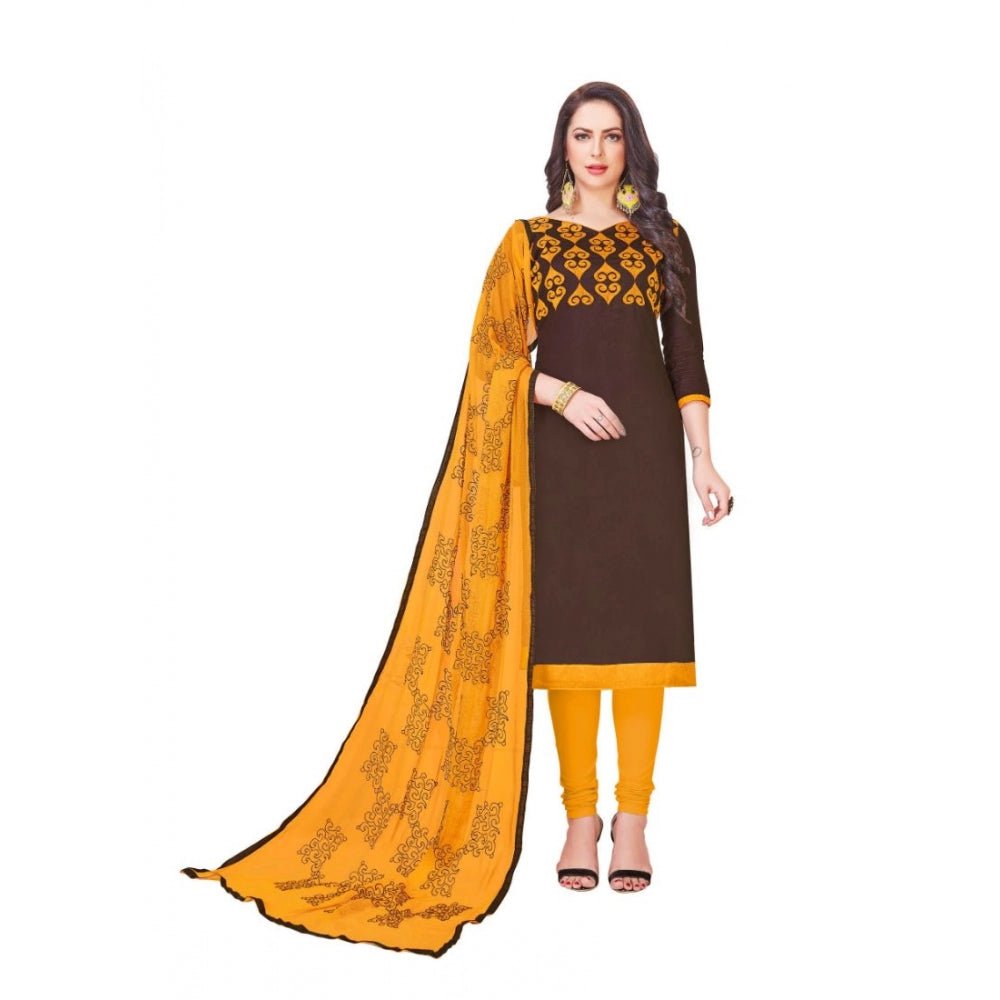 Generic Women's Glaze Cotton Unstitched Salwar - Suit Material With Dupatta (Brown, 2 Mtr) - ElegantAlpha