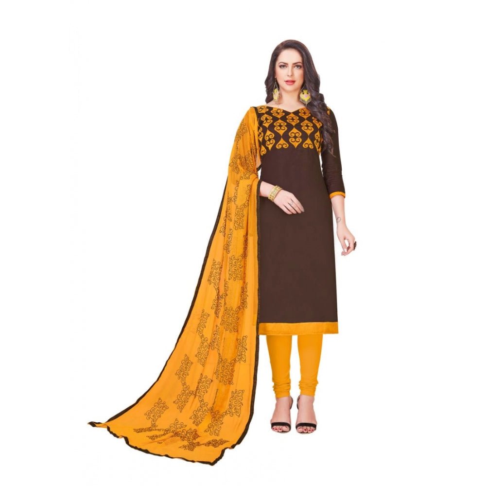 Generic Women's Glaze Cotton Unstitched Salwar - Suit Material With Dupatta (Coffee, 2 - 2.5mtrs) - ElegantAlpha