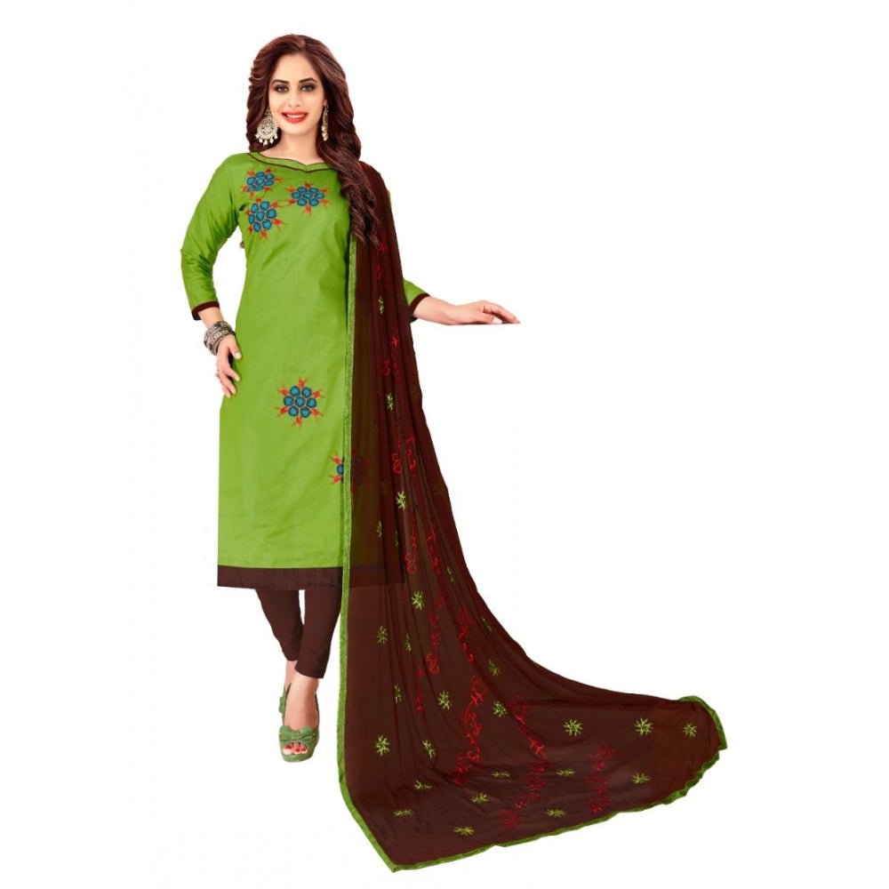 Generic Women's Glaze Cotton Unstitched Salwar - Suit Material With Dupatta (Green, 2 - 2.5mtrs) - ElegantAlpha