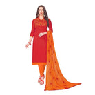 Generic Women's Glaze Cotton Unstitched Salwar - Suit Material With Dupatta (Red, 2 Mtr) - ElegantAlpha