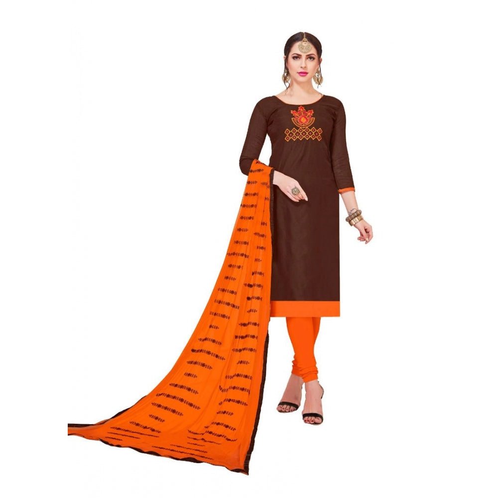 Generic Women's Modal Silk Unstitched Salwar - Suit Material With Dupatta (Brown, 2 Mtr) - ElegantAlpha