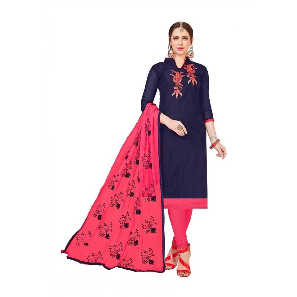 Generic Women's Modal Silk Unstitched Salwar - Suit Material With Dupatta (Navy Blue, 2 Mtr) - ElegantAlpha