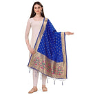 Generic Women's Silk Pure Zari weaving Duppatta (Blue, Length: 2 - 2.3 Mtrs) - ElegantAlpha