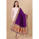 Generic Women's Silk Pure Zari weaving Duppatta (Purple, Length: 2 - 2.3 Mtrs) - ElegantAlpha