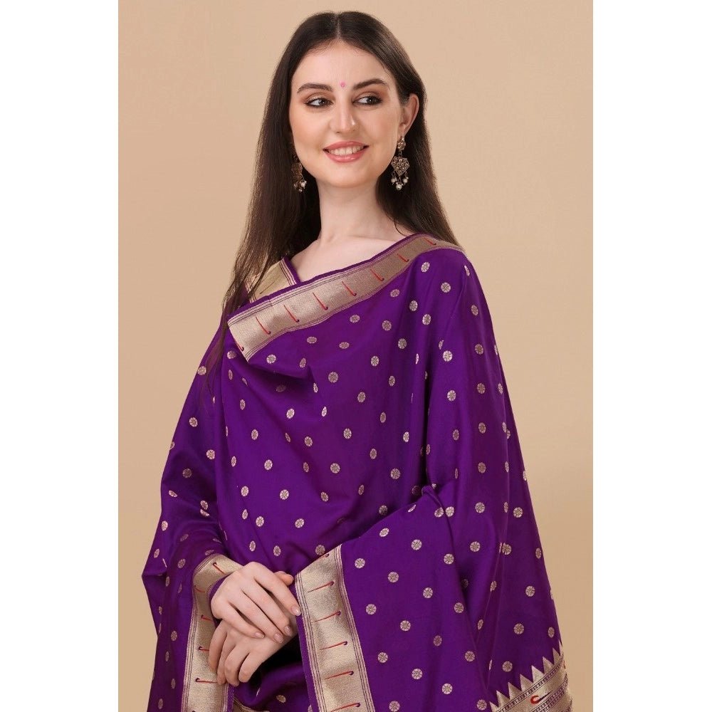 Generic Women's Silk Pure Zari weaving Duppatta (Purple, Length: 2 - 2.3 Mtrs) - ElegantAlpha