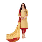 Generic Women's Slub Cotton Unstitched Salwar - Suit Material With Dupatta (Beige, 2 Mtr) - ElegantAlpha