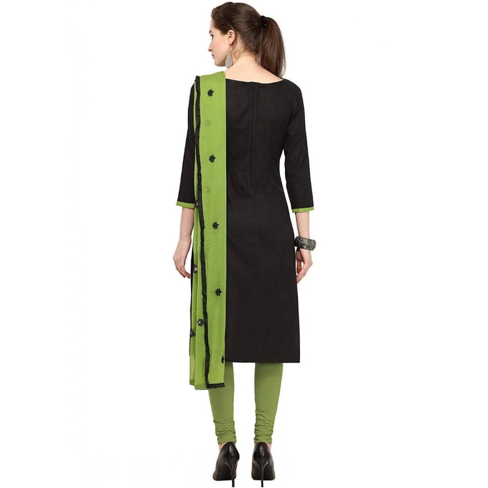 Generic Women's Slub Cotton Unstitched Salwar - Suit Material With Dupatta (Black, 2 Mtr) - ElegantAlpha