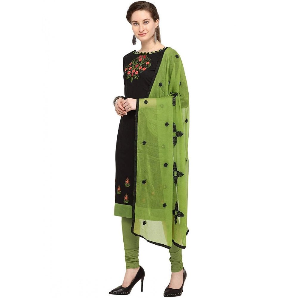 Generic Women's Slub Cotton Unstitched Salwar - Suit Material With Dupatta (Black, 2 Mtr) - ElegantAlpha