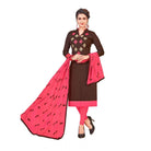 Generic Women's Slub Cotton Unstitched Salwar - Suit Material With Dupatta (Brown, 2 - 2.5mtrs) - ElegantAlpha