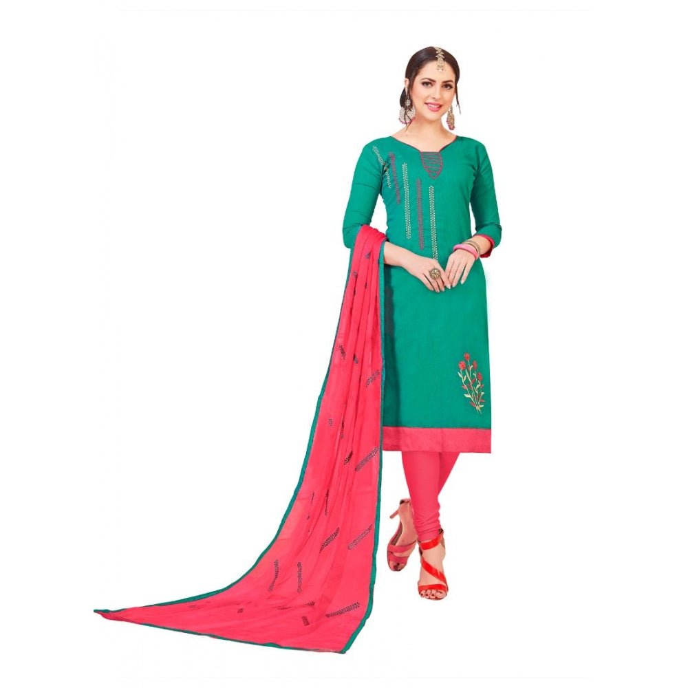 Generic Women's Slub Cotton Unstitched Salwar - Suit Material With Dupatta (Green, 2 - 2.5mtrs) - ElegantAlpha