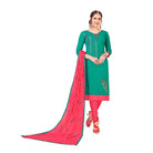 Generic Women's Slub Cotton Unstitched Salwar - Suit Material With Dupatta (Green, 2 - 2.5mtrs) - ElegantAlpha